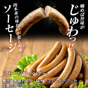 a965-B 《訳アリ》鹿児島黒豚「短鼻豚」無添加スモークウィンナー1kg(500g×2P)【鹿児島ますや】 国産 鹿児島黒豚 豚肉 無添加 ウィンナー ソーセージ ウインナーソーセージ