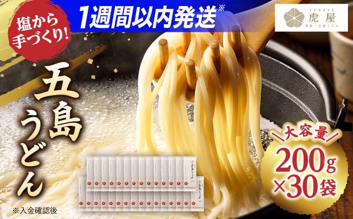 
                  【五島の自然塩で作った】 五島うどん 200g×30袋 うどん 麺 乾麺 麺類 塩  スピード発送 最短発送【虎屋】 [RBA046]   手延べうどん アレンジ 日本三大うどん
                