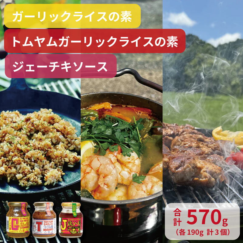 【ふるさと納税】 G飯の素 Tスープの素 J鶏ソース 計3個 セット 調味料 にんにく ガーリック アレンジ 簡単 キャンプ BBQ 手軽 うま味 まろやか 絶品 万能 スパイシー やみつき ハーブ 手土産 人気 こだわり ギフト お取り寄せ 送料無料 千葉県 銚子市 アウトドアオペラ