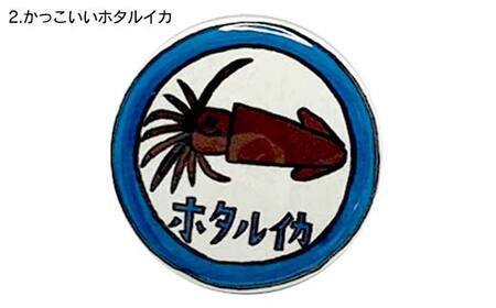 TV番組「夜の巷を徘徊する」紹介店 癒しのオリジナル イラスト 缶バッジ 5個 セット 立山サンダーバード 雑貨 日用品 ポップアート カラフル ホタルイカ 白えび 雷鳥 富山県 立山町 F6T-42