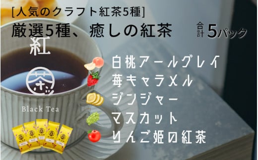 
【人気のクラフト紅茶５種】優雅なひとときは一杯の紅茶から。数十種類の中から特に厳選した5種類の癒しの紅茶 [A-4509]
