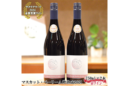 サクラアワード2024　金賞受賞ワイン「マスカット・ベーリーＡ樽熟成2021」赤ワイン750ml×2本セット 【1986】