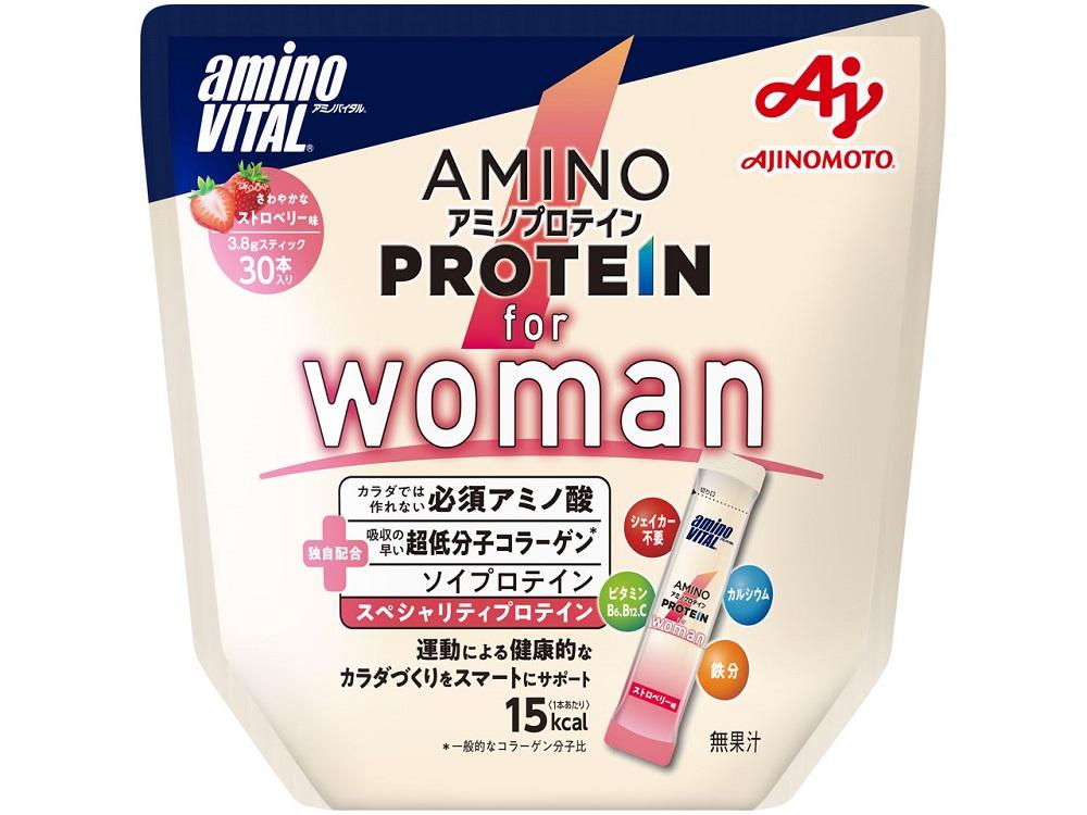 味の素 アミノバイタル アミノプロテイン for woman 30本 粉末 スティック アミノ酸 ソイプロテイン ストロベリー味 シェイカー不要 スピード吸収 運動 スポーツ コンディショニング 女性向け 飲みやすい ダイエット カロリー 持ち運び 便利 おすすめ 神奈川県 川崎市 141305_FD10