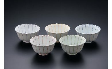 【伊万里焼】菊割どんぶり5色セット H211