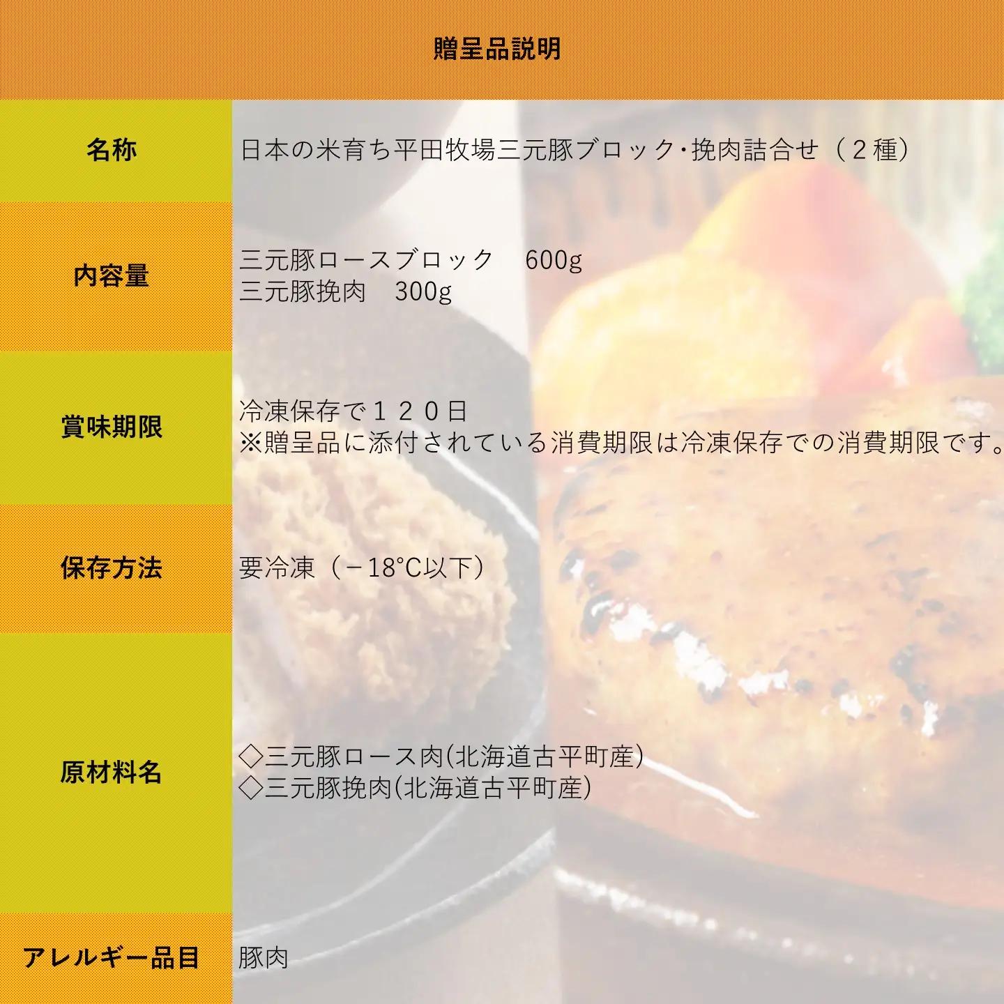 【FN】日本の米育ち平田牧場三元豚ブロック･挽肉詰合せ（２種）