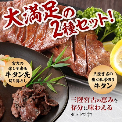 宮古の塩だれ厚切り牛タン600g(200g×3)・宮古の赤しそ香る牛タン先切り落とし200g【配送不可地域：離島】【1558919】