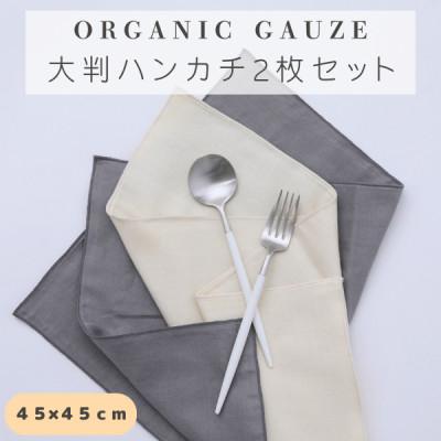 ふるさと納税 天理市 無添加ダブルガーゼを2枚重ねた4重ガーゼ仕様　大判ハンカチ2色セット(生成り×グレー)
