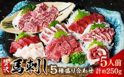 【お歳暮対象】馬刺し 5種 盛り合わせセット 5人前 約250g 熊本直送【株式会社 Foody’s】馬肉 馬刺し 赤身 霜降り フタエゴ バラヒモ コーネ たてがみ ばさし 熊本 セット タレ付き 刺身 [AYAT011]