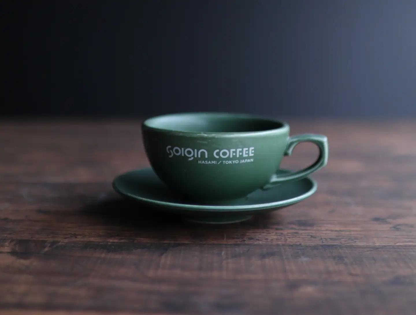 【有田焼】SOIGIN COFFEE　ロゴ入りラテカップ&ソーサーセット（グリーン）