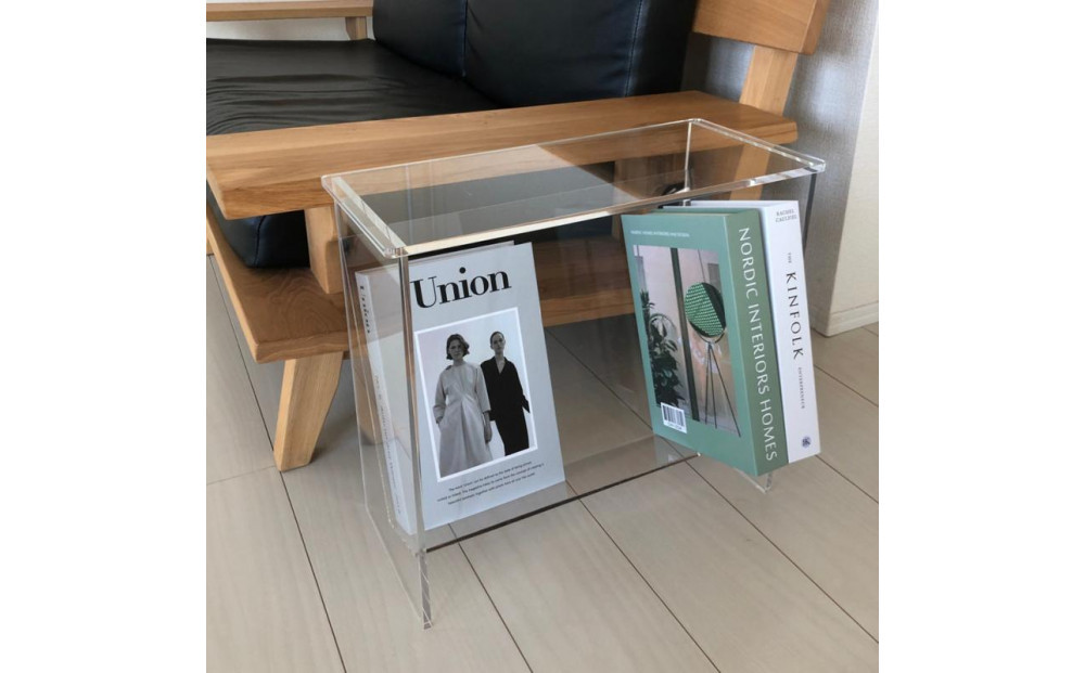 マガジンラック付きアクリルサイドテーブル　1台　川崎市自社工場一貫生産品 141305_MH01