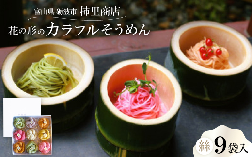 
            富山県砺波市　180年の技法を伝承した手延べ麺(花の形のカラフルそうめん)　柿里商店「絲9袋入」【1611142】
          