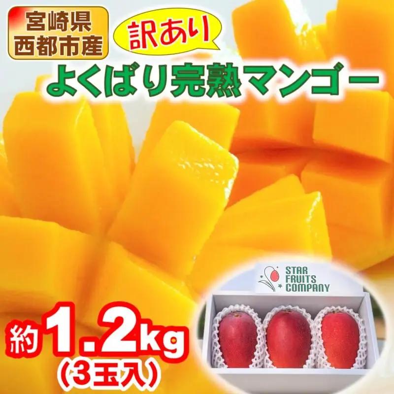 【先行予約】2027年発送 訳あり よくばり完熟マンゴーセット3玉 約1.2kg 宮崎県西都産 生産者直送【マンゴー専門 スターフルーツカンパニ】＜33-1ｂ＞