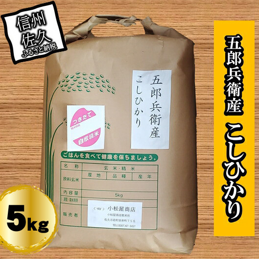 
【令和6年産】長野県浅科五郎兵衛産　こしひかり・白米5kg　（北海道・沖縄・離島は配送不可）【米 コメ 白米 精米 お米 こめ おこめ 備蓄品 仕送り おすそ分け 備蓄米 コシヒカリ こしひかり 長野県 佐久市 】
