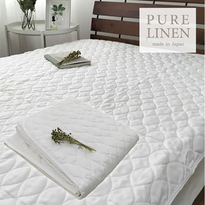 【ふるさと納税】敷きパッド シングル 100×205 ホワイト 艶やか リネン 100% 敷パッド ベッド パット パッド マット ベッドパッ シーツ 麻 日本製 寝具 大阪府 岸和田市　お届け：お申し込み後、3週間程度で順次発送予定