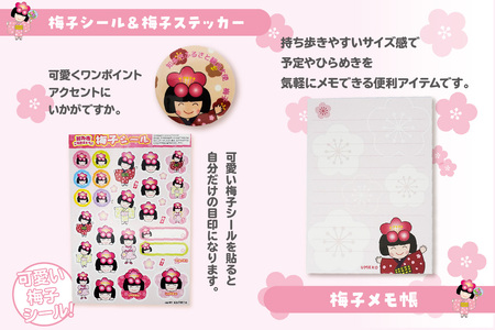 梅子グッズの詰め合わせ（グリーン） 梅子 グッズ タオル シール クリアファイル ファイル メモ帳 メモ 佐布里 梅 特産品 イラスト 日用品 観光大使 伝統工芸品 贈答 プレゼント 愛知県 知多市