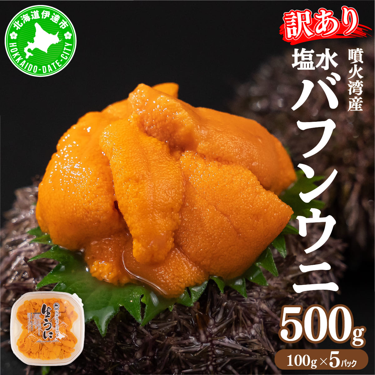 訳あり 北海道 噴火湾産 塩水 バフンウニ 100g 5パック 計500g うに ウニ 雲丹 海鮮 海の幸 魚介類 ウニ丼 お寿司 濃厚 無添加 産地直送 お取り寄せ 山村水産 送料無料