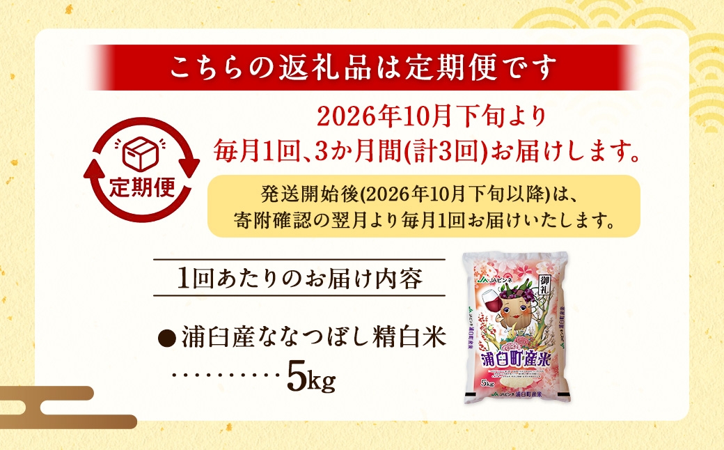 【 3回定期便 】 浦臼産 ななつぼし 精白米 5kg