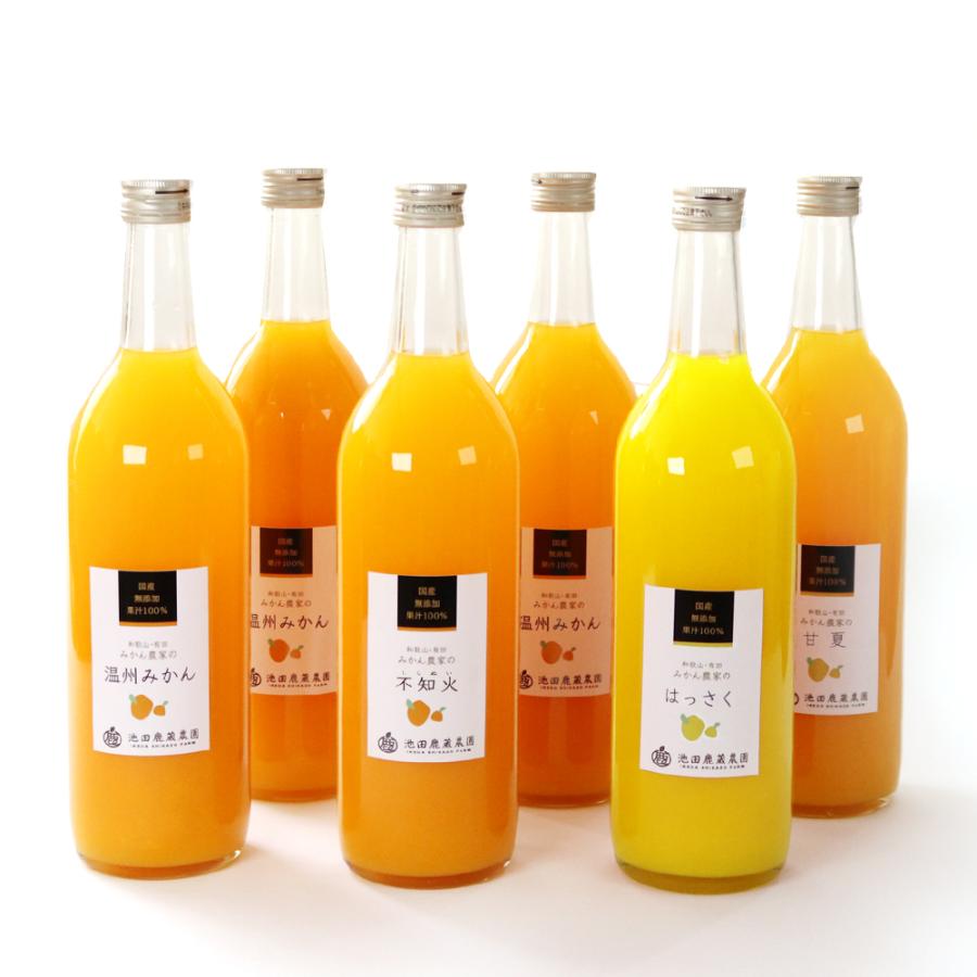 ＜池田鹿蔵農園＞「柑橘」ジュース4種セット（温州みかん・はっさく・不知火・清見・セミノール・カラマンダリン・甘夏のどれか）計720mlx6本
