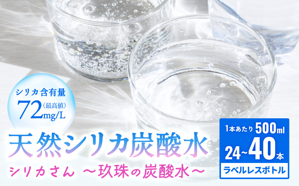 
            天然シリカ炭酸水 500ml × 24本 - 40本 【シリカさん～玖珠の炭酸水～】　天然水 炭酸水 スパークリングウォーター シリカ 軟水 健康 ミネラル 飲料水 備蓄 防災 健康 九州 採水 吸収率 高い 安全 含有量72mg 硬度43.1 備蓄 防災 含有量 吸収率 継続 効率 天然 シリカ成分
          