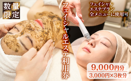 ＜数量限定＞フェイシャルエステ利用券(9,000円分(3,000円×3枚分)/フェイシャルエステプラン全メニューに使用可) ハーブピーリング ララピール ニキビ 小顔リフトアップ 美容 サロン レディース チケット 体験 【m66-11】【melty minoh】
