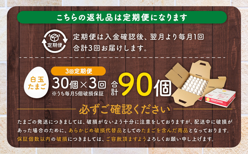 【3ヶ月定期便】 電子たまご（白玉） 合計90個（30個×3回）