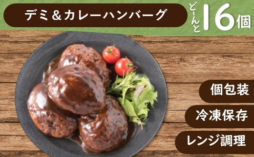 A1508.累計３００万個突破記念！どーんと１６個！デミ＆カレーハンバーグセット【150g×16個】