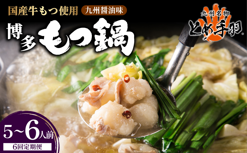 ＜定期便・全6回＞九州名物とめ手羽 博多もつ鍋セット 九州しょうゆ味 5-6人前
