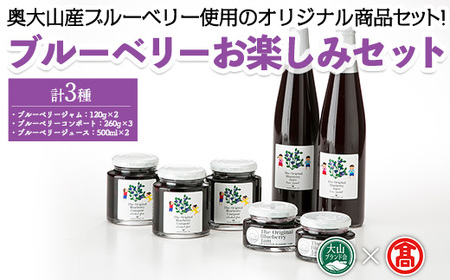 ブルーベリーお楽しみセット(計3種) 鳥取県 鳥取 大山 奥大山 ブルーベリー ジャム ジュース コンポート 贈答 プレゼント ギフト 詰め合わせ 【T-BI3】【大山ブランド会】