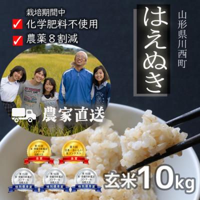 ふるさと納税 川西町 令和7年産 コンクール受賞農家直送 山形県産はえぬき10kg 玄米【浦田農園 むすび米】