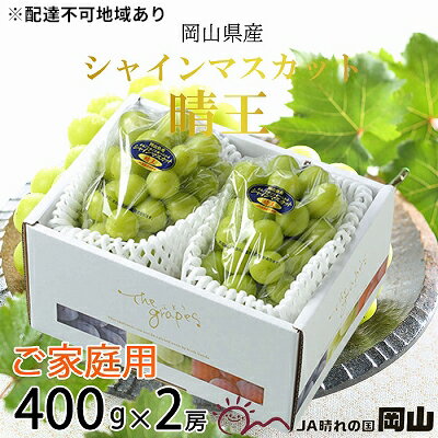 【ふるさと納税】8月下旬～11月下旬 約400g×2房 2025年 先行予約 シャイン マスカット 晴王 ぶどう ブドウ 葡萄 岡山県産 国産 フルーツ 果物 岡山のぶどう 旬のフルーツ 旬の果物 大粒 種無し ご家庭用　お届け：2025年8月下旬～2025年11月下旬