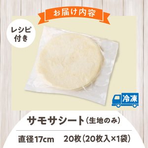 サモサシートお試し用　20枚（20枚×1袋）（生地のみ） インド料理 春巻きの皮 パイ 冷凍 時短 簡単 人気 パーティ 揚げ料理 焼き料理 生地 国産 薄生地 ご褒美 お家時間 手作り アレンジ お