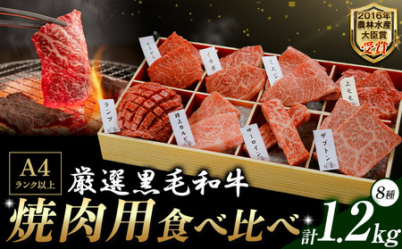 厳選 くまもと黒毛和牛 焼肉用食べ比べ8種 1.2kg 《30日以内に出荷予定(土日祝除く)》熊本県 大津町 くまもと黒毛和牛 和牛焼肉LIEBE 厳選部位 希少部位 特上カルビ サーロイン ザブトン 上モモ ランプ イチボ ミスジ 冷蔵 リーベ
