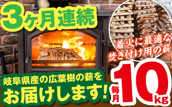 【3回定期便】岐阜県産 薪（焚き付け用）10kg ナラ ミックス / 薪 まき マキ 薪ストーブ 10kg 乾燥 広葉樹 ナラ キャンプ きゃんぷ BBQ バーベキュー / 恵那市 / JFP日本森林