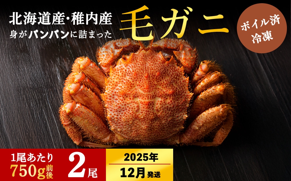 
            【2025年12月上旬発送】【ボイル済み急速冷凍】身がぎっしりと詰まった毛ガニ750g前後×2尾
          