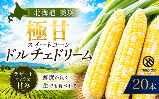 【令和9年産 先行予約】とうもろこし ドルチェドリーム 20本 MARUMOスイートコーン 本山農場｜北海道とうもろこし ドルチェ スイートコーン イエローコーン ホワイトコーン 糖度 甘い 朝どれ 朝採れ とうきび 新鮮 旬 野菜 夏野菜 美瑛産 北海道 とうもろこし北海道 令和9年8月より順次発送 産地直送 [023-29]