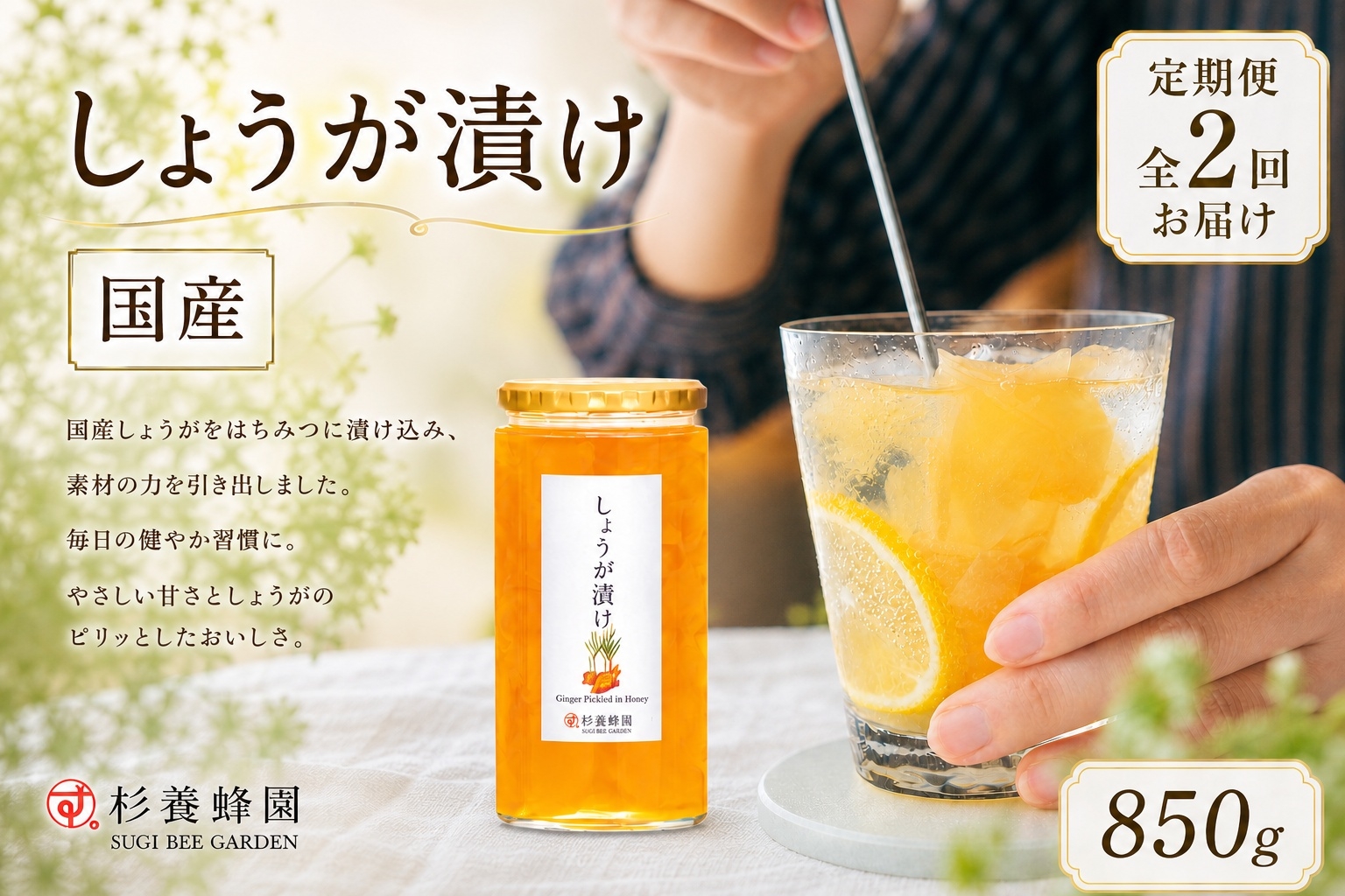 
                  【 2回定期便 】 しょうが漬け 850g しょうが 生姜 ショウガ はちみつ漬け 蜂蜜漬け はちみつ ハチミツ 蜂蜜 杉養蜂園 定期便
                