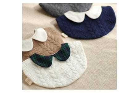 襟付きアラン風ニットキルトスタイ ベージュ ／ ベビー 赤ちゃん 用品 グッズ 山口県 No.134-01