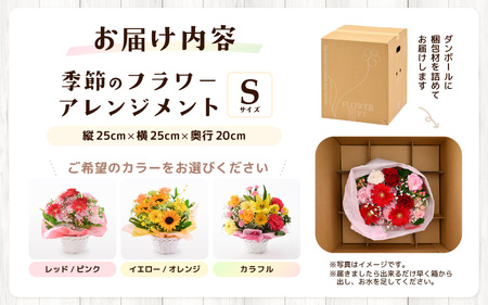 【母の日ギフト】 選べるカラー 季節のフラワーアレンジメント S (カラフル)（母の日対応） 【お花 フラワー アレジメント 花束 ギフト 生花 プレゼント 花束 花 記念日 お祝い】 [A-2070