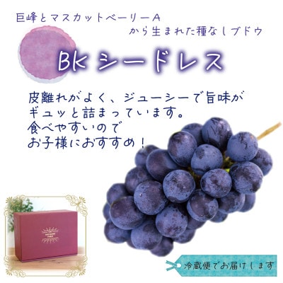 【2026年先行受付】岡山　花笑み農園の『BKシードレス』贈答用　約2kg(3～4房)　B-2上【配送不可地域：離島・北海道・沖縄県】
