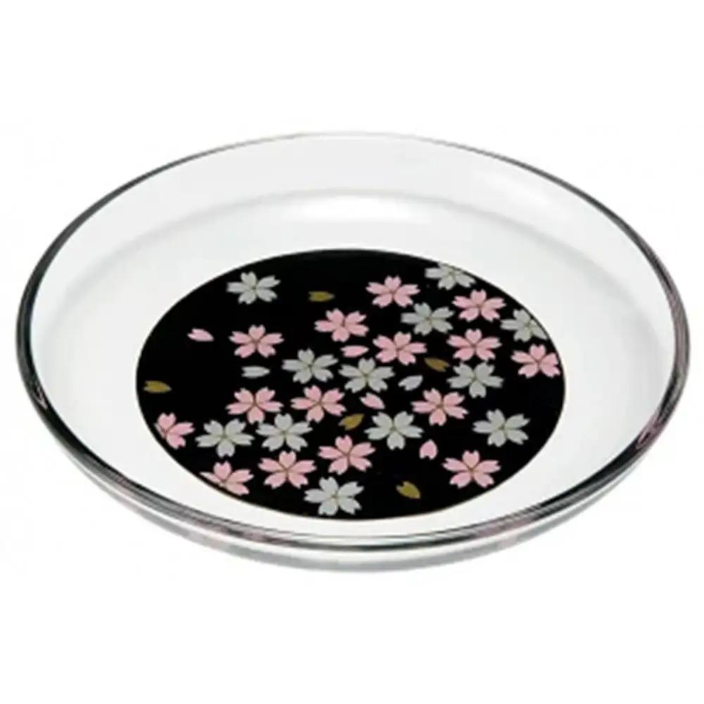 みよし漆器本舗 紀州塗り ぬりもん de Verre 丸小皿 蒔絵 桜 黒 直径14.8×2cm