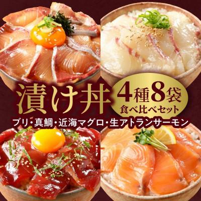 ふるさと納税 延岡市 日向灘ブリ・日向灘真鯛・近海マグロ・生サーモンの海鮮丼/4種食べ比べセット(8パック入り)