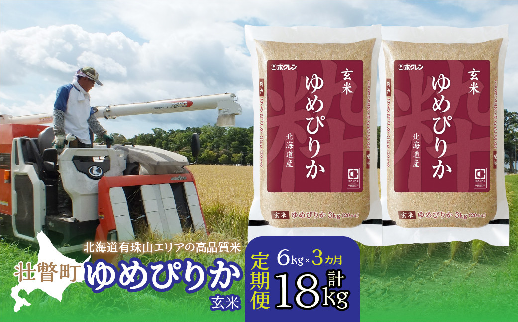 
            【令和7年産 3ヶ月定期配送】（玄米6kg）ホクレンゆめぴりか（3kg×2袋） 【 ふるさと納税 人気 おすすめ ランキング 北海道産 壮瞥 定期便 玄米 米 ゆめぴりか 炊き込みご飯 おにぎり おむすび こめ 贈り物 贈物 贈答 ギフト 大容量 詰合せ セット 北海道 壮瞥町 送料無料 】 SBTD074
          