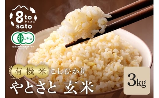 【令和７年産】こしひかり「やとさと」3kg 有機米　玄米 A37-002