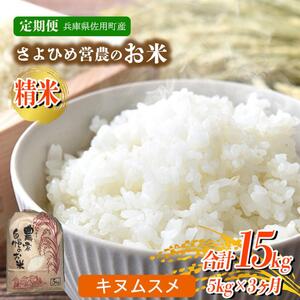【3ヵ月定期便】兵庫県佐用町産 お米 5kg×3ヵ月 (計15kg) 精米 キヌムスメ