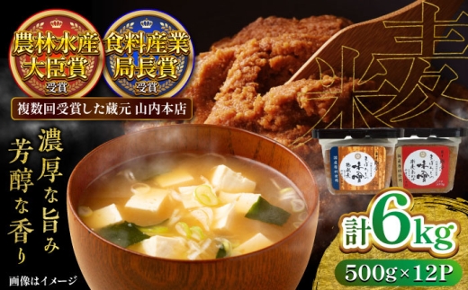 味噌 まぼろしの味噌米麦あわせ・熟成麦 500g×12個セット /  熊本県 菊陽町 セットみそ 味噌 合わせみそ 甘い 熟成 熟成味噌 食べ比べ みそ ミソ  詰め合わせ 国産 おいしい 濃厚 コクじっくり  ブレンド味噌 みそ汁 朝食 調理 便利 加工食品 米麦あわせ 【株式会社山内本店】[BHAE026]