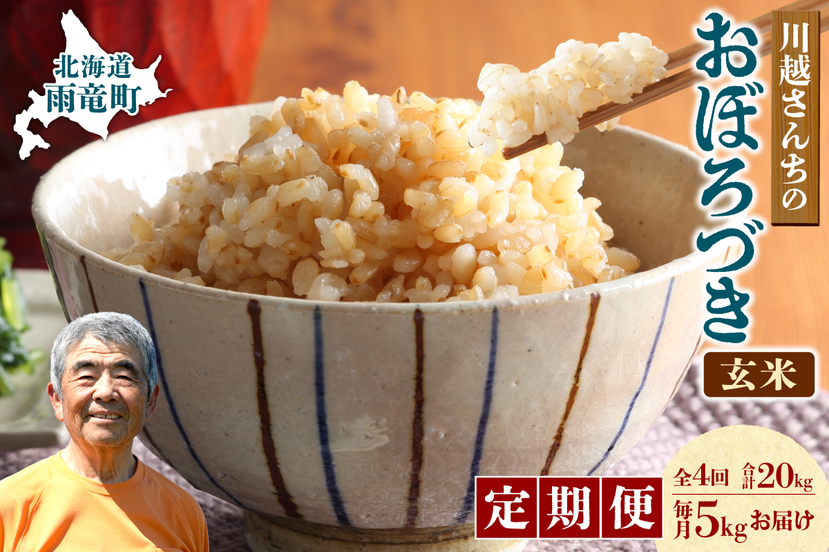 【定期便全4回】令和7年産 川越さんちの おぼろづき 玄米 5kg（5kg×1袋）毎月1回お届け 雨竜産 定期便 5kg お米 お取り寄せ 北海道 雨竜町