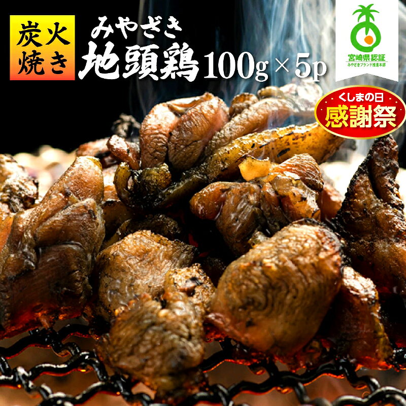 【ふるさと納税】＜認定農家直送＞のびのびと育てたみやざき地頭鶏の炭火焼き(計500g・100g×5P 地鶏 地頭鶏 鶏肉 鶏 肉 お肉 炭火 炭火焼 宮崎県産 国産 ふるさと おアック 小分け パック おつまみ おかず おすすめ グルメ ギフト プレゼント 宮崎県 串間市 送料無料