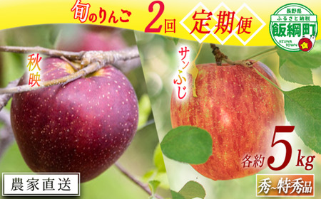 旬のりんご 【 定期便 】 秀 ～ 特秀 5kg × 2回 渡辺農園 秋映 サンふじ 沖縄県への配送不可 2026年10月中旬頃から2026年12月中旬頃まで順次発送予定 令和8年度収穫分 秋映 サン