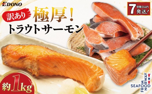 【スピード配送】 訳あり 極厚 トラウトサーモン 約 1kg 厚切り 厚切 トラウト サーモン 塩さけ 塩鮭 銀鮭 さけ 鮭 しゃけ 鮭カマ カマ 切身 切り身 規格外 わけあり 冷凍 バラ凍結 小分け 肉 厚 魚 焼き魚 新鮮 魚介 魚貝 海鮮 塩 酒 ギフト お取り寄せ おかず 弁当 朝食 夕食 塩焼き ムニエル ふるさと納税鮭 ふるさと納税 送料無料 千葉県 銚子市 株式会社エドノフーズ