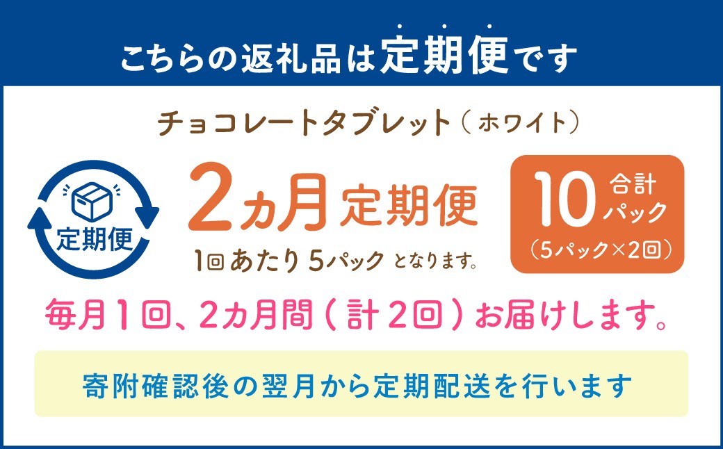 【1ヶ月毎2回定期便】 チョコレートタブレット 白い恋人ホワイト 計10パック